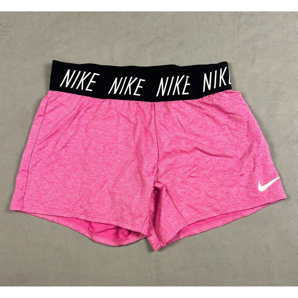 Nike‎ Girls Dri-FIT Trophy Athletic Shorts Pink Black Logo Waistband Size Medium